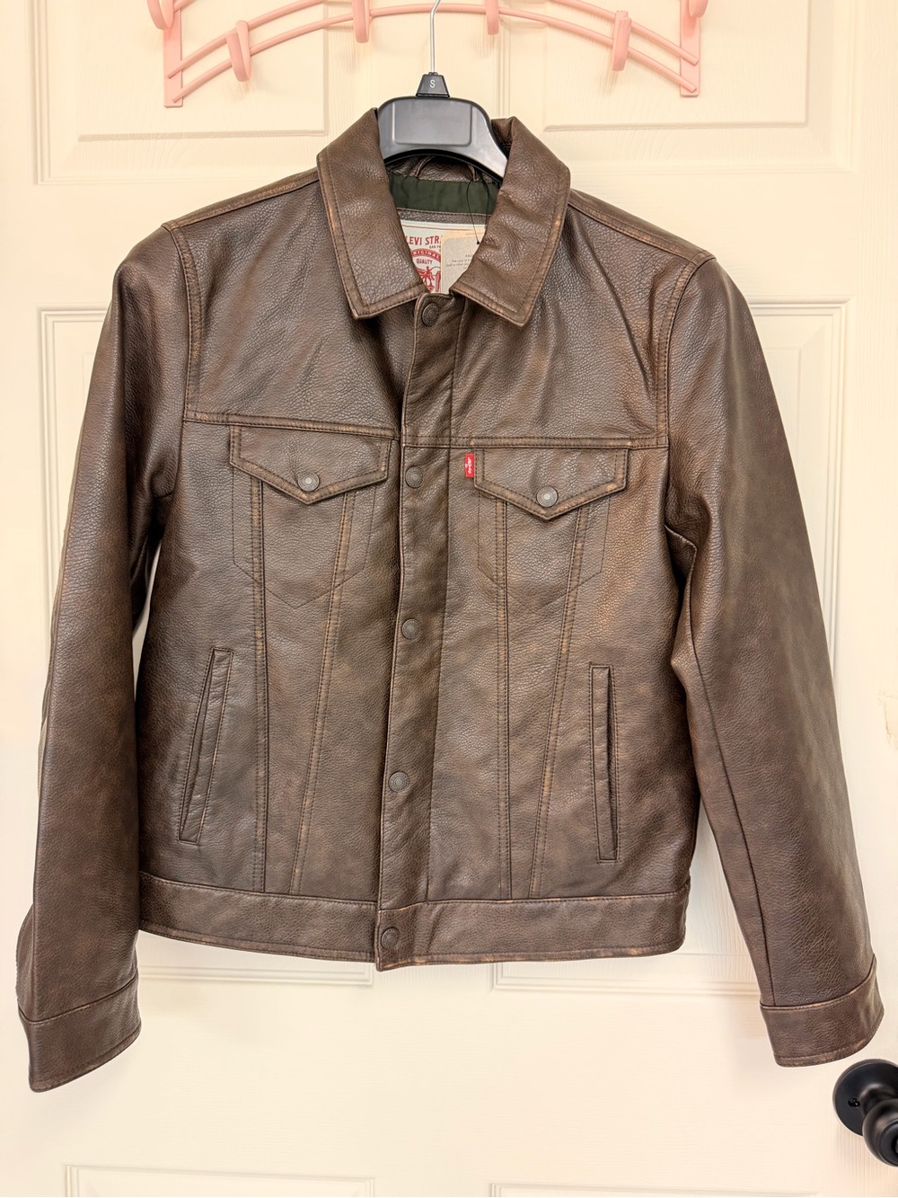 Levi's Brown Textured Leather Trucker Bomber Jacket